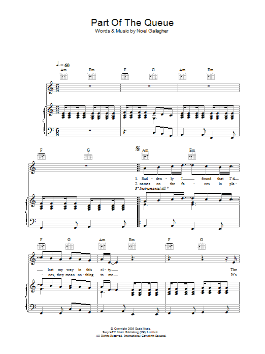 Download Oasis Part Of The Queue Sheet Music