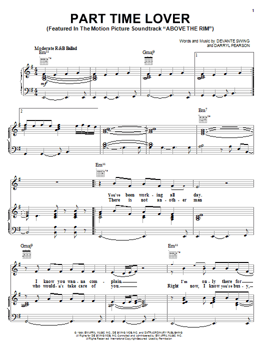 Download H-Town Part Time Lover (from Above The Rim) Sheet Music