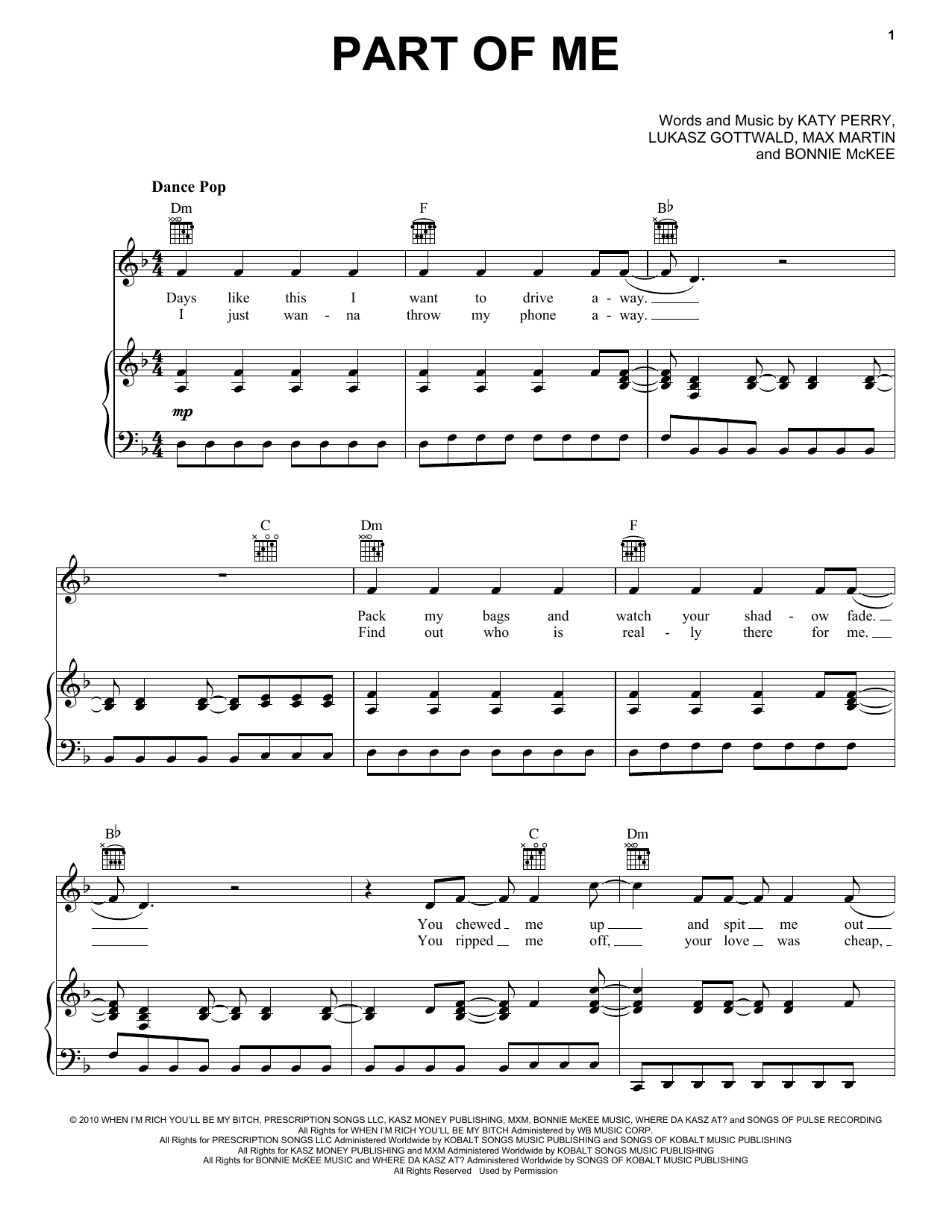 Download Katy Perry Part Of Me Sheet Music