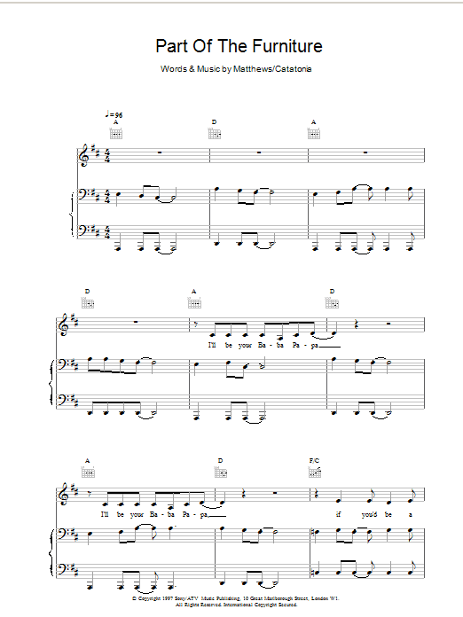 Catatonia Part Of The Furniture sheet music notes printable PDF score