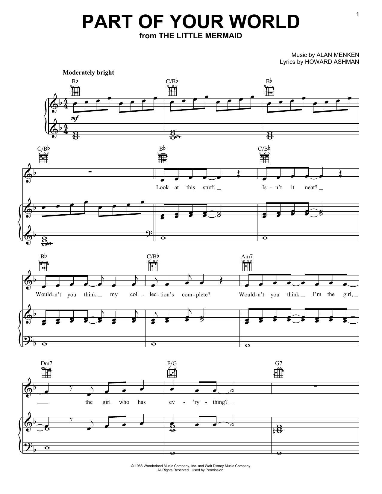 Alan Menken & Howard Ashman Part Of Your World (from The Little Mermaid) sheet music notes printable PDF score
