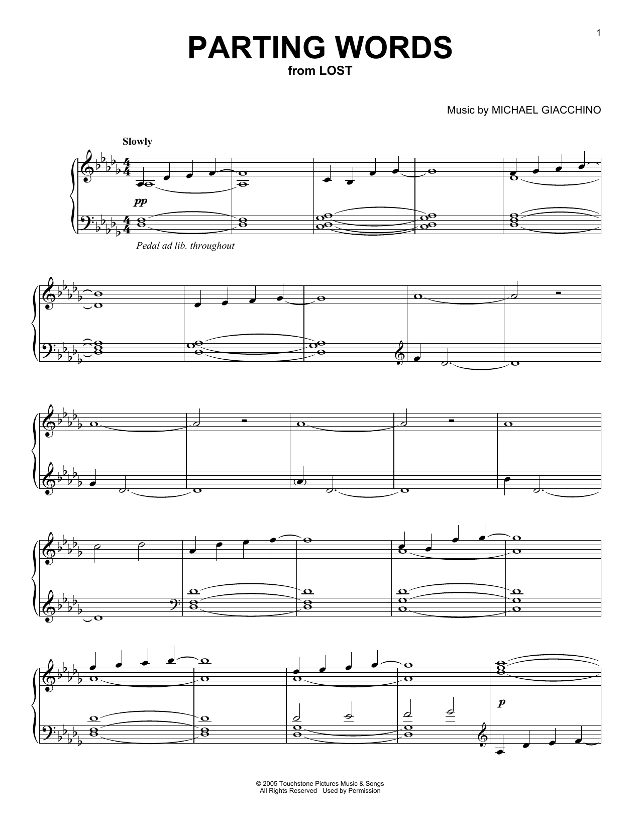 Download Michael Giacchino Parting Words (from Lost) Sheet Music