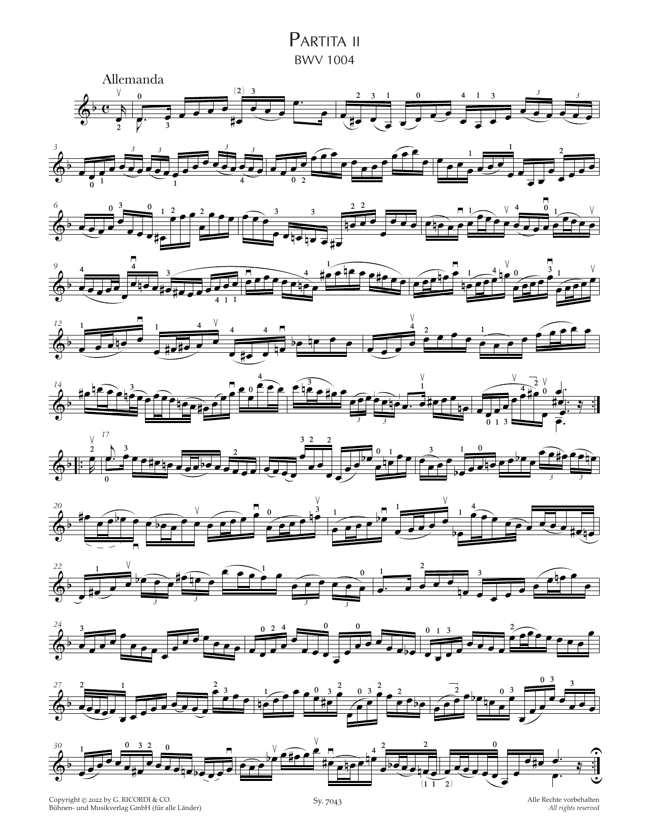 Download Johann Sebastian Bach Partita II, BWV 1004 Sheet Music