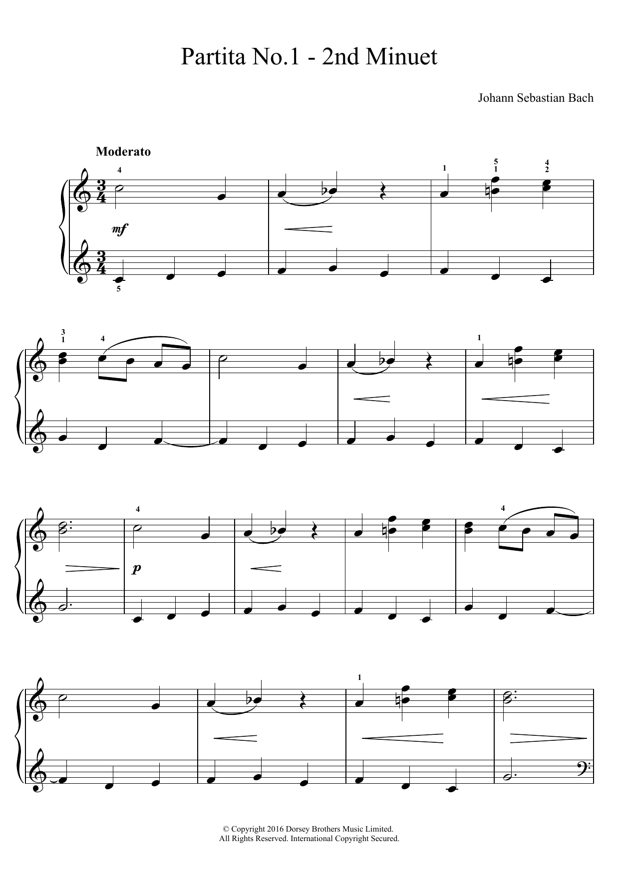 Download Johann Sebastian Bach Partita No. 1 - 2nd Minuet Sheet Music
