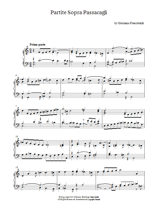 Download Girolamo Frescobaldi Partite Sopra Passacagli Sheet Music