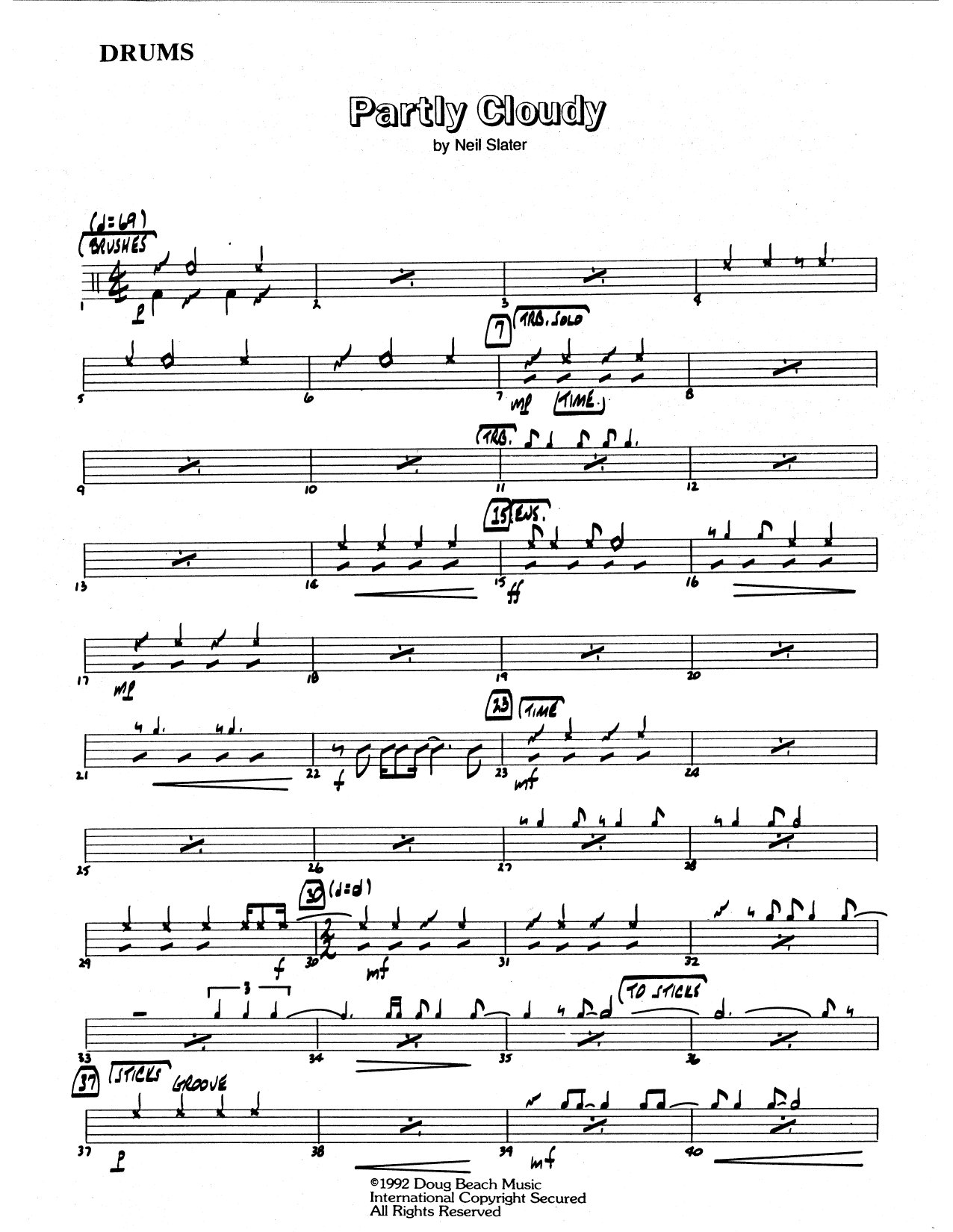 Download Neil Slater Partly Cloudy - Drum Set Sheet Music