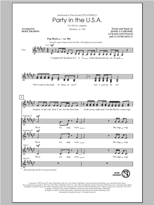 Download Deke Sharon Party In The U.S.A. Sheet Music
