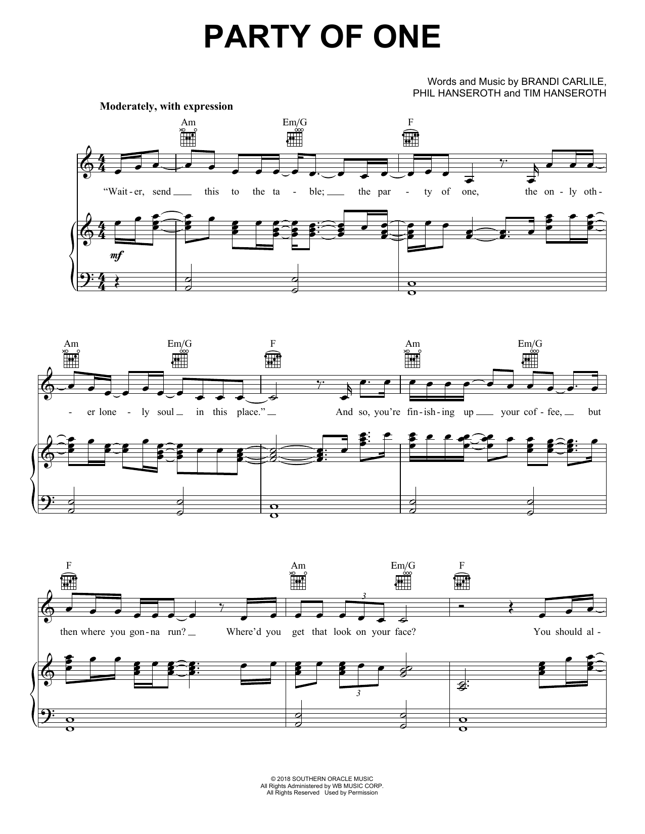 Download Brandi Carlile Party Of One (feat. Sam Smith) Sheet Music