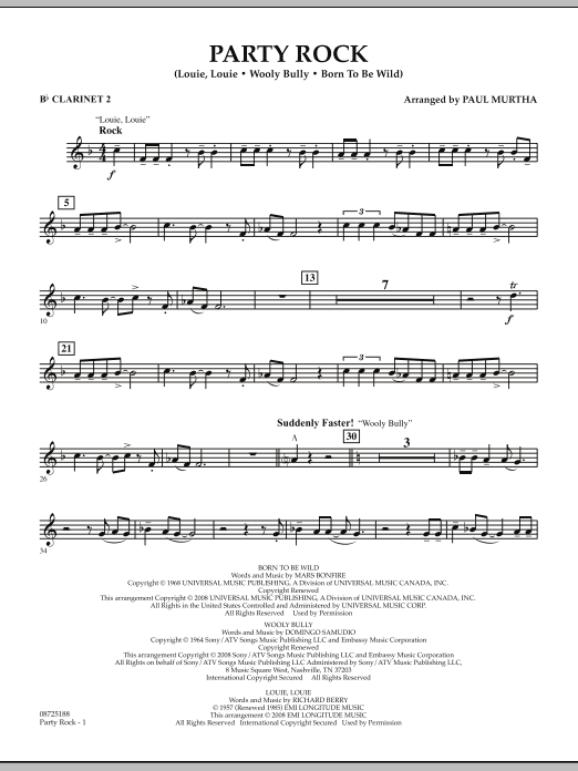 Download Paul Murtha Party Rock - Bb Clarinet 2 Sheet Music