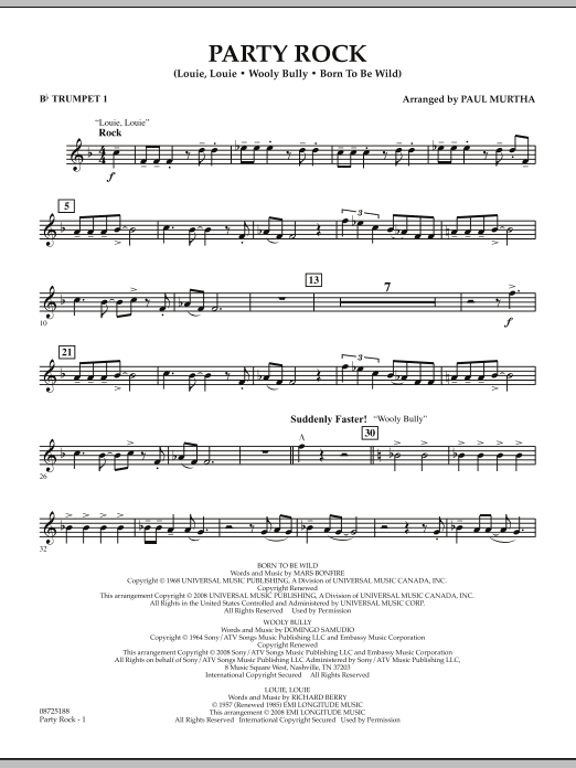 Download Paul Murtha Party Rock - Bb Trumpet 1 Sheet Music