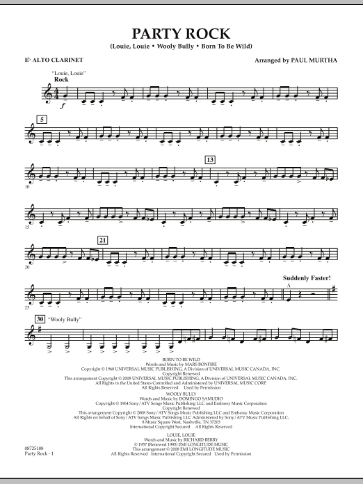 Download Paul Murtha Party Rock - Eb Alto Clarinet Sheet Music
