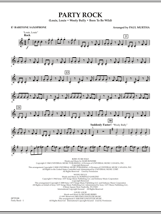 Download Paul Murtha Party Rock - Eb Baritone Saxophone Sheet Music