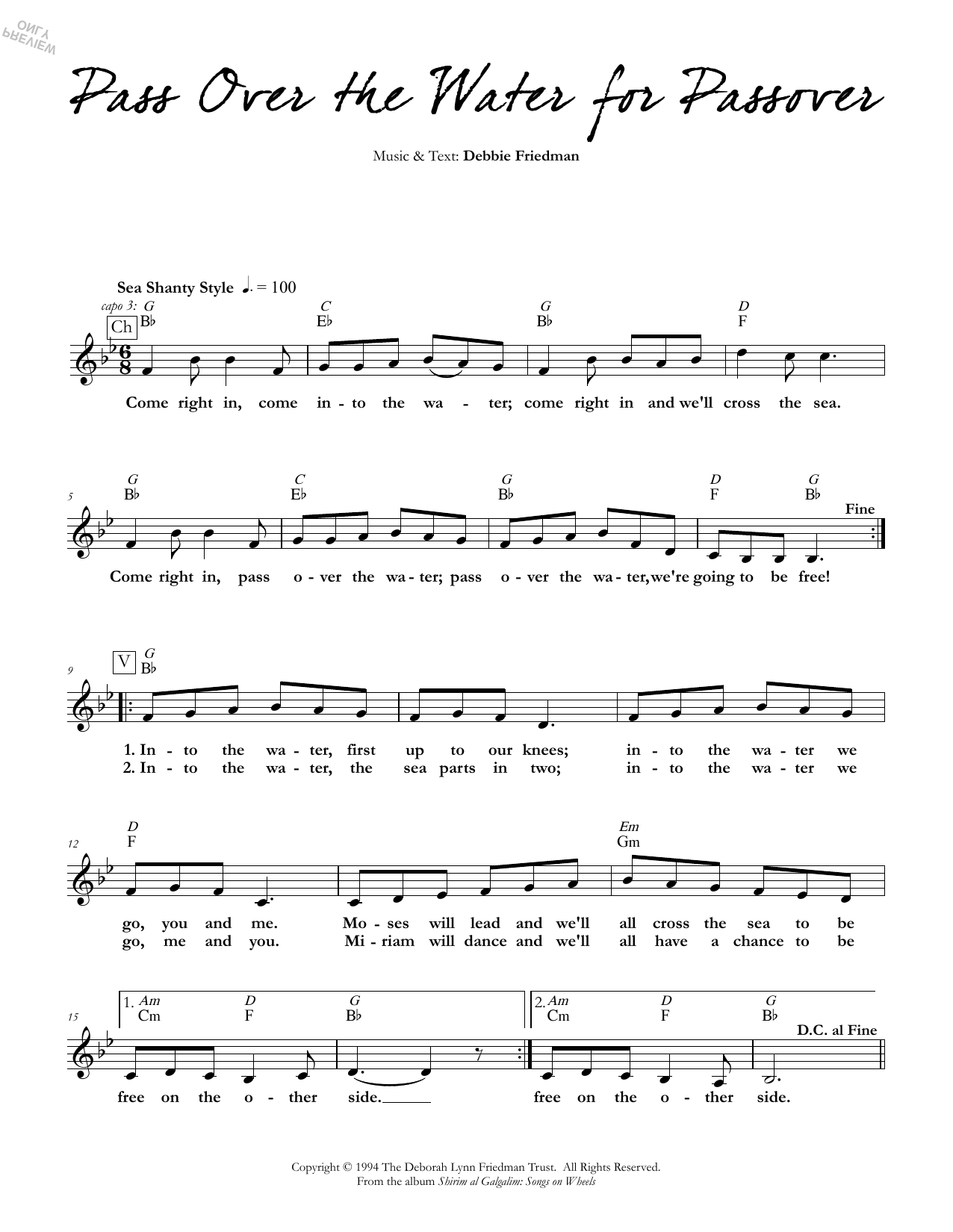 Download Debbie Friedman Pass Over the Water for Passover Sheet Music