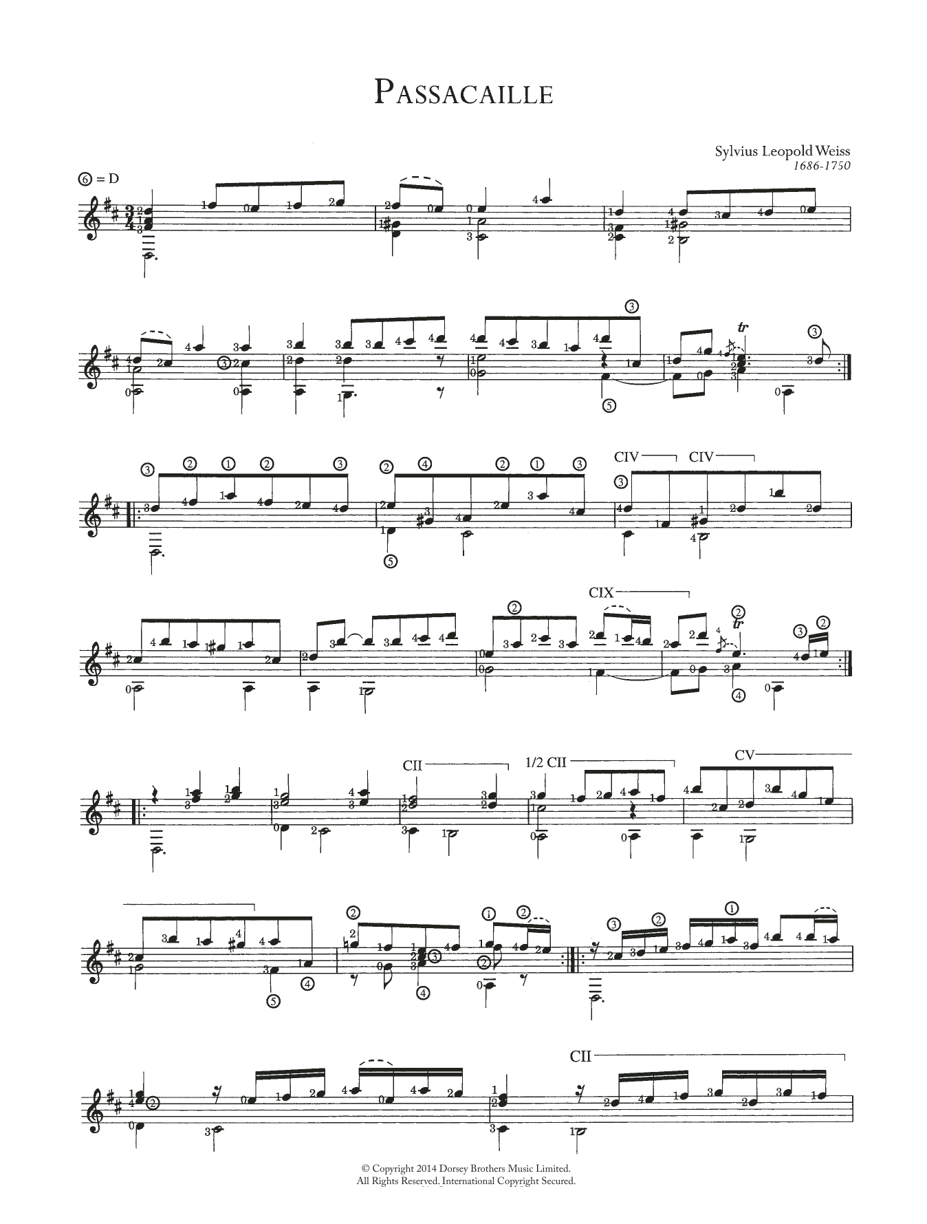Download Sylvius Leopold Weiss Passacaille Sheet Music