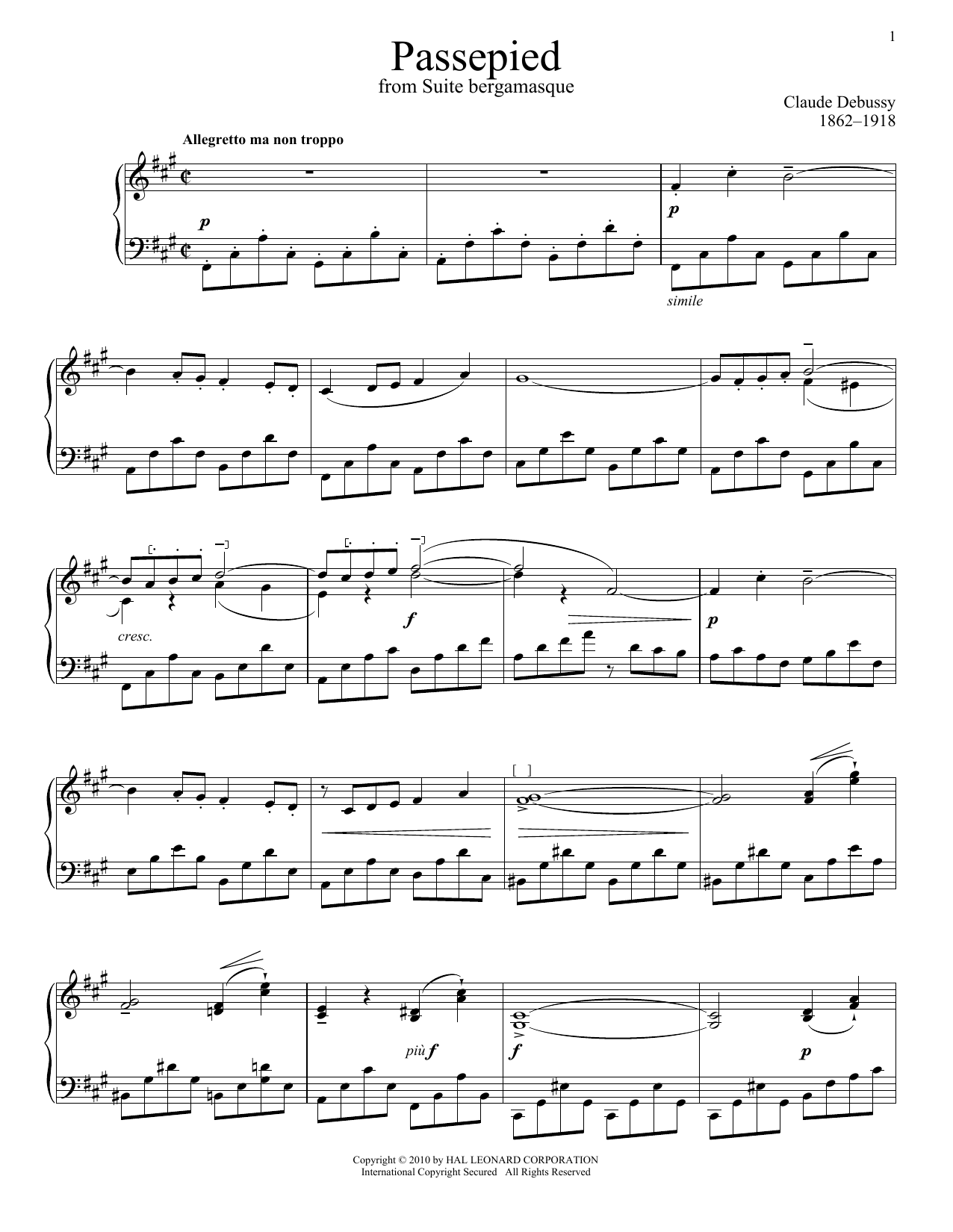 Download Claude Debussy Passepied (Bergamasque) Sheet Music