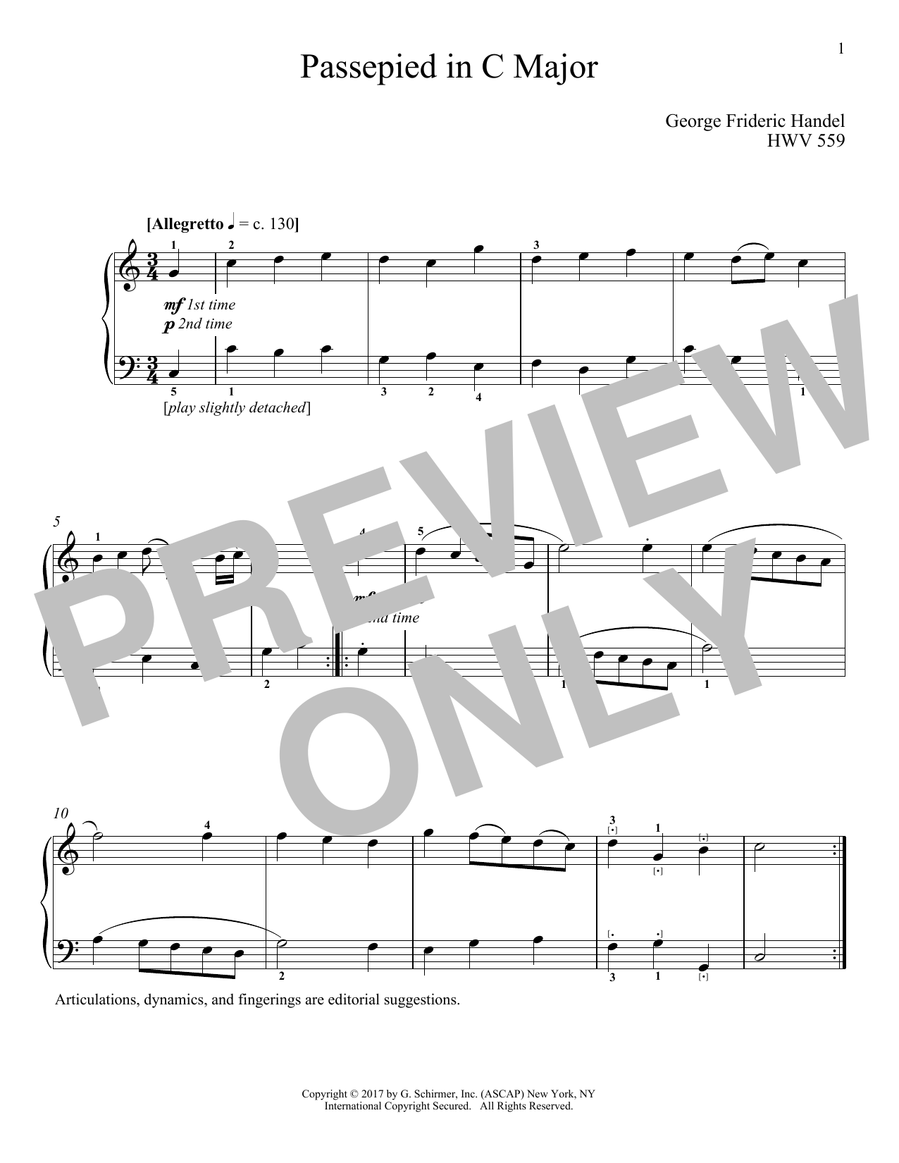 Download George Frideric Handel Passepied In C Major, HWV 559 Sheet Music