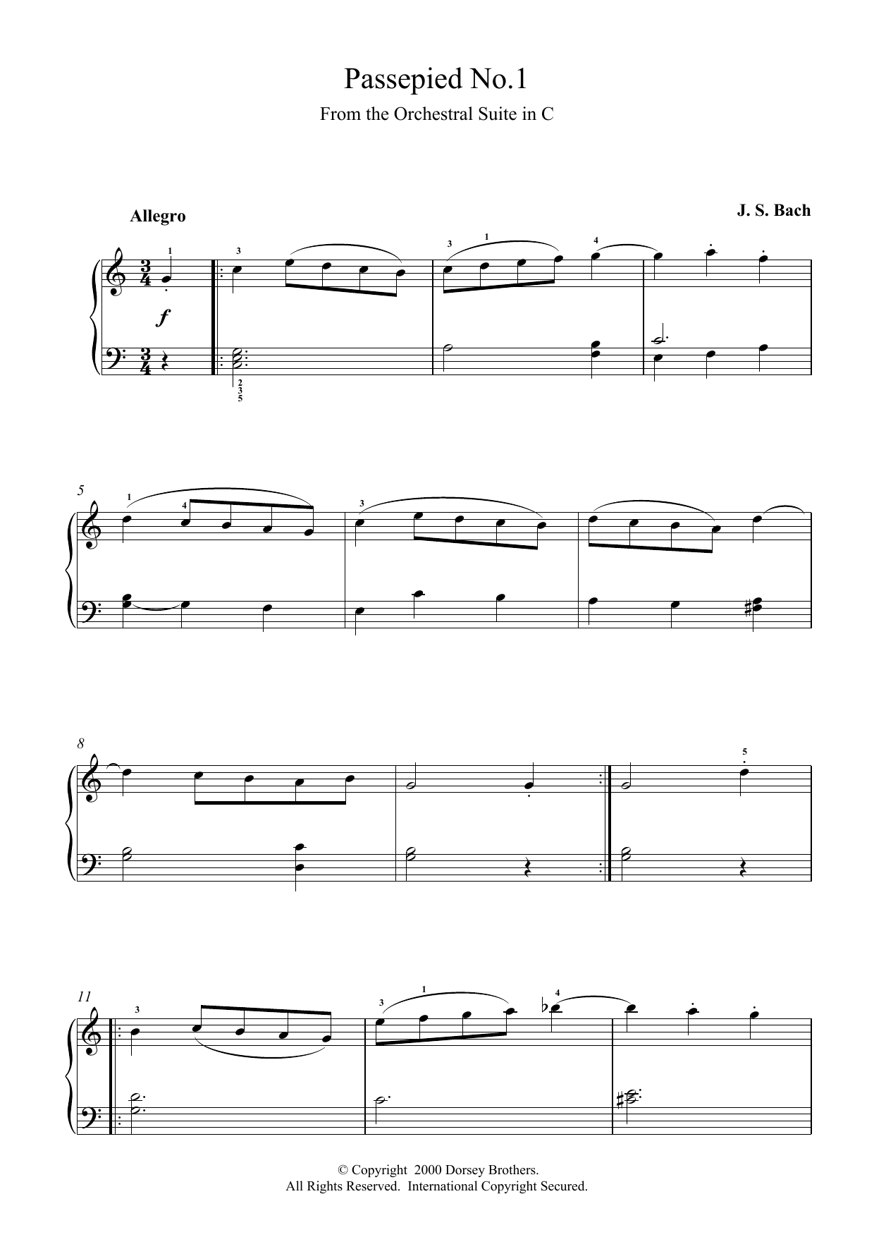 Johann Sebastian Bach Passepied No.1 sheet music notes printable PDF score
