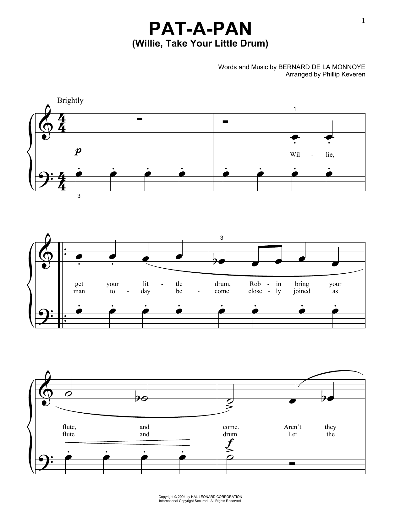 Bernard de la Monnoye Pat-A-Pan (Willie, Take Your Little Drum) (arr. Phillip Keveren) sheet music notes printable PDF score