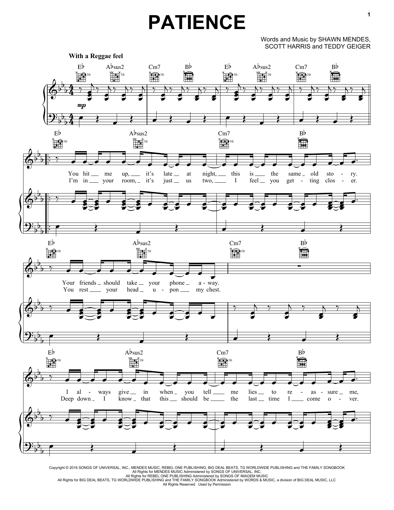 Download Shawn Mendes Patience Sheet Music