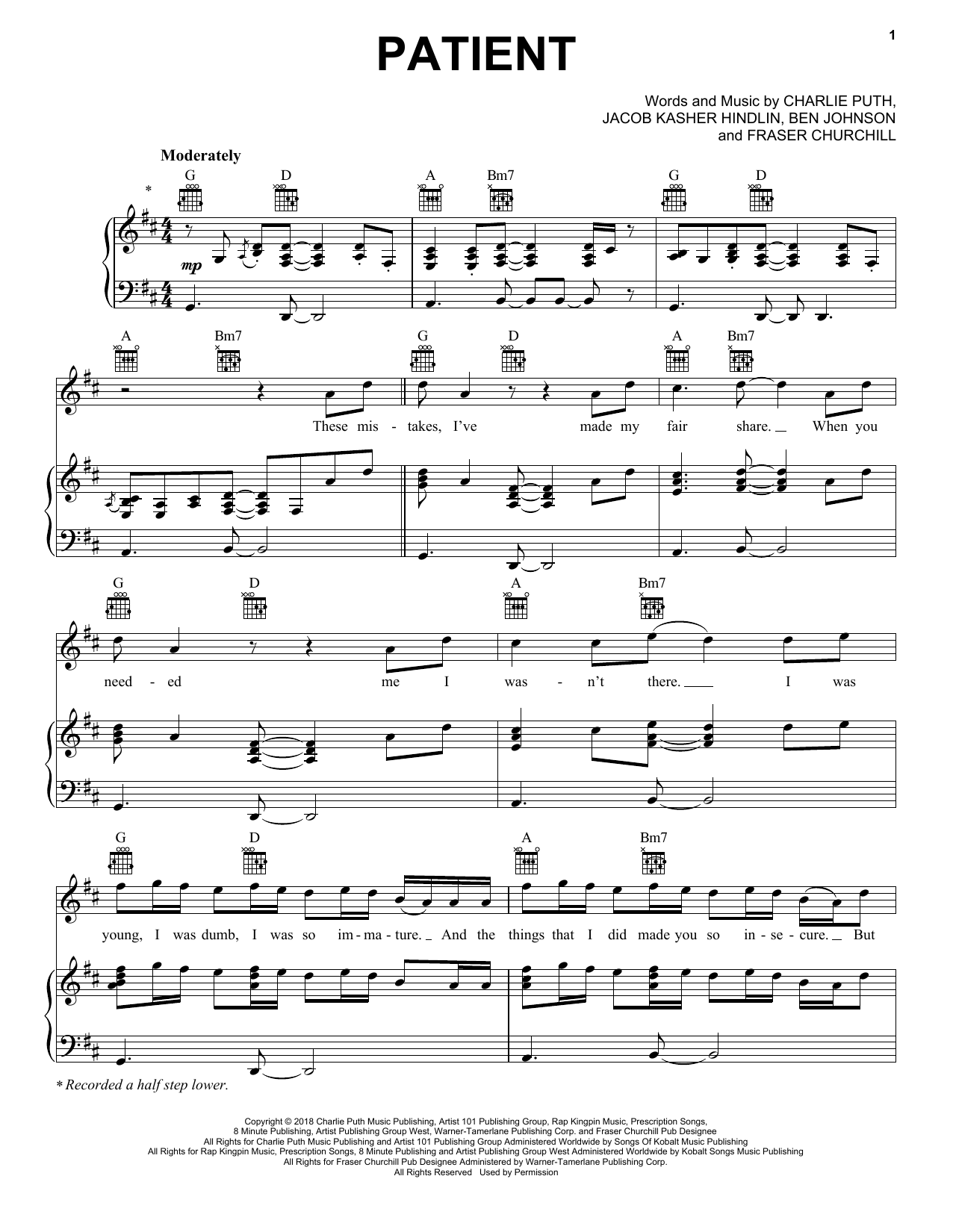 Download Charlie Puth Patient Sheet Music