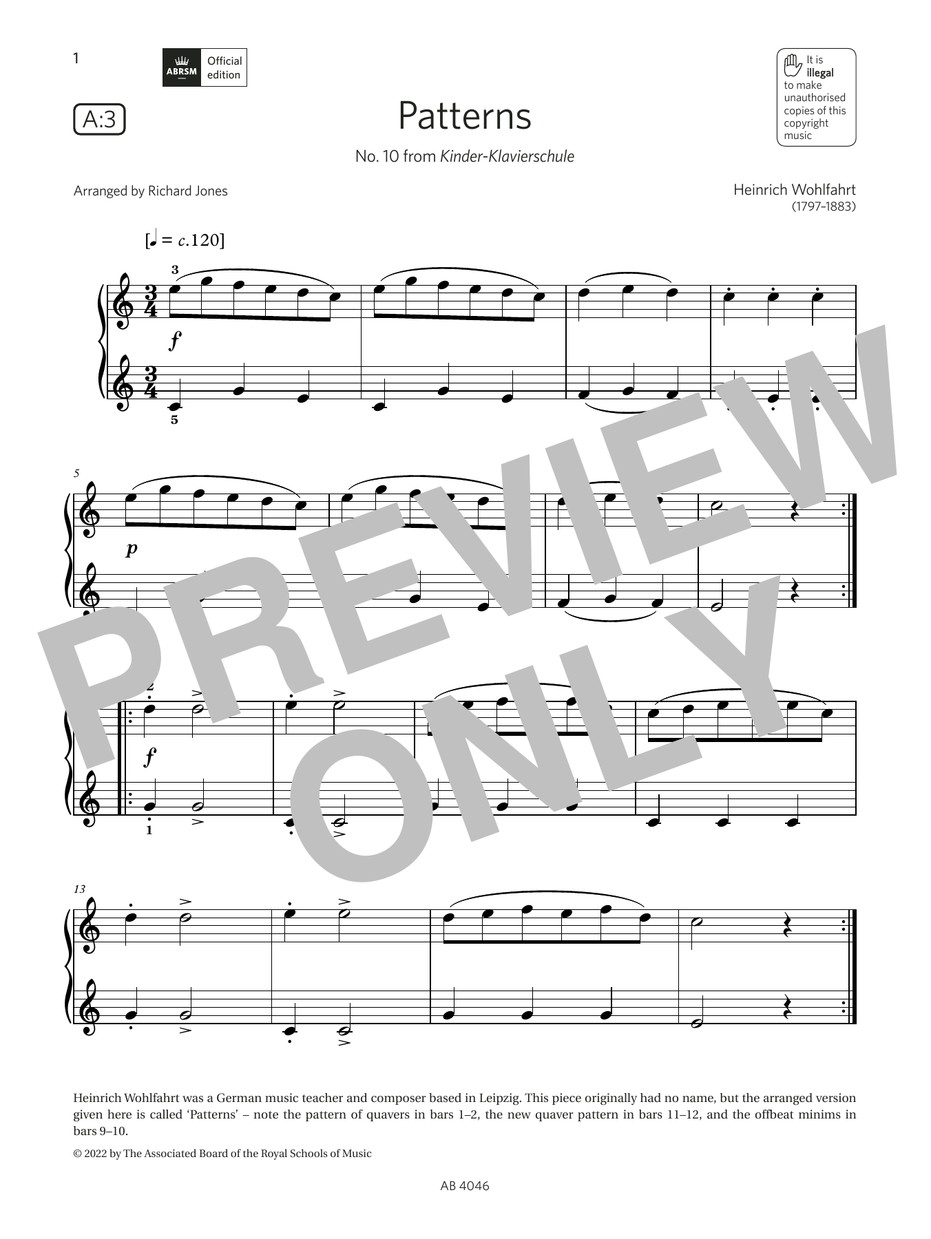 Download Richard Jones Patterns (Grade Initial, list A3, from Sheet Music