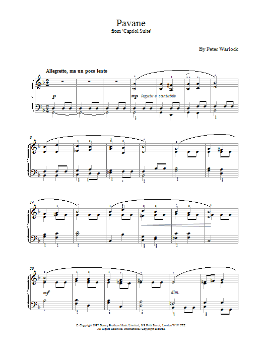 Peter Warlock Pavane sheet music notes printable PDF score