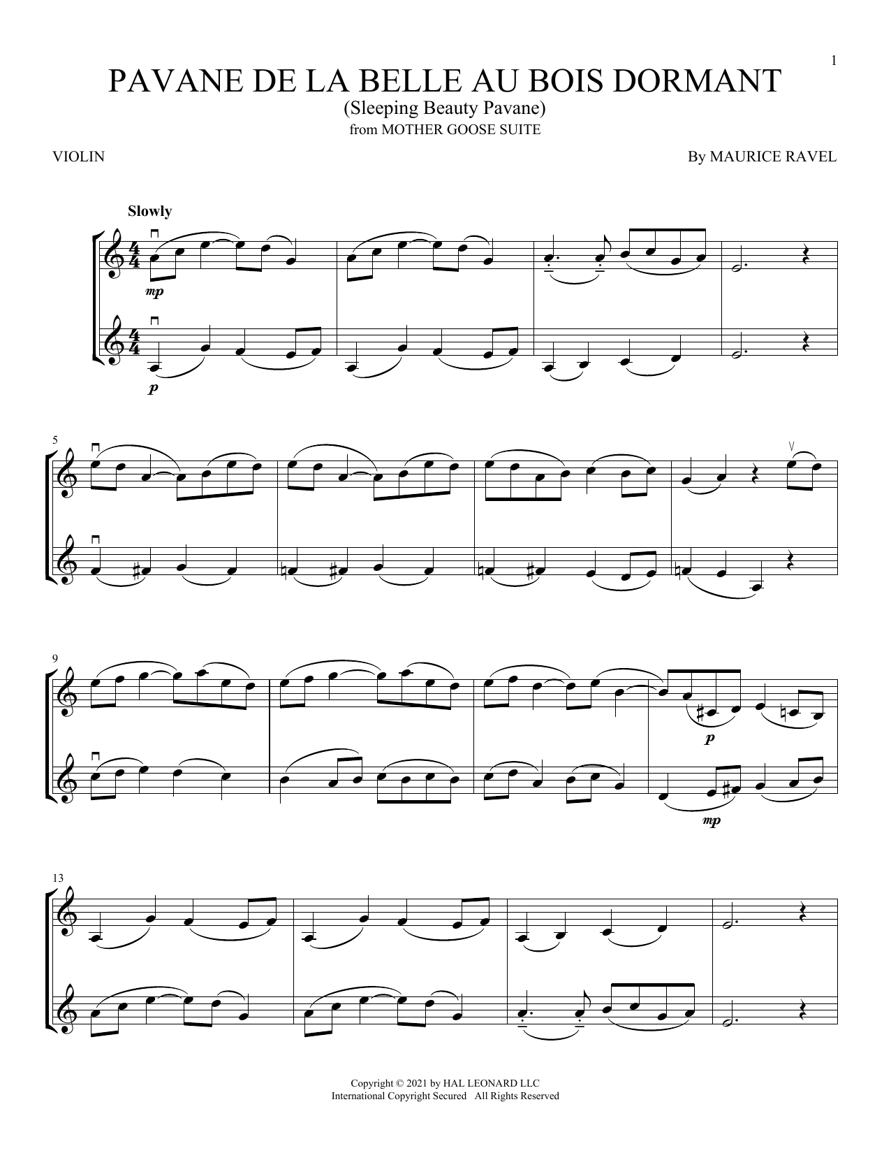 Download Maurice Ravel Pavane de la belle au bois dormant (Sle Sheet Music