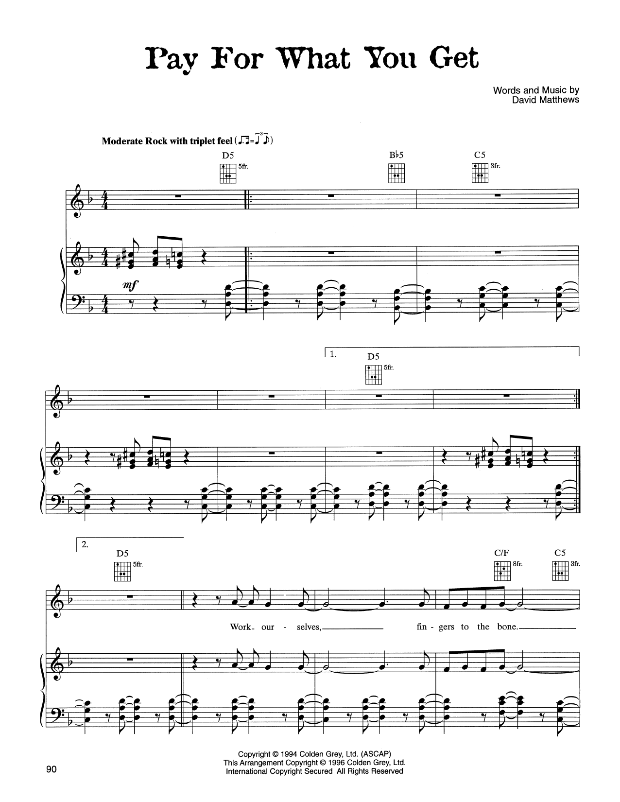 Download Dave Matthews Band Pay For What You Get Sheet Music