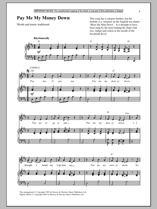 Download Traditional Pay Me My Money Down Sheet Music