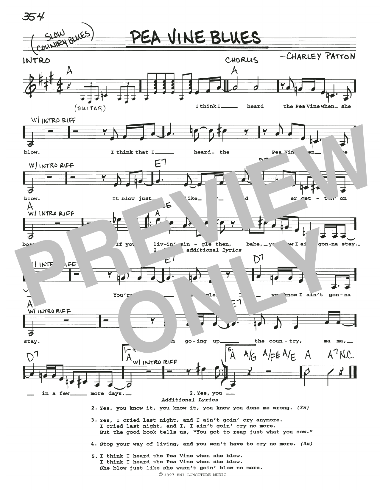 Download Charley Patton Pea Vine Blues Sheet Music