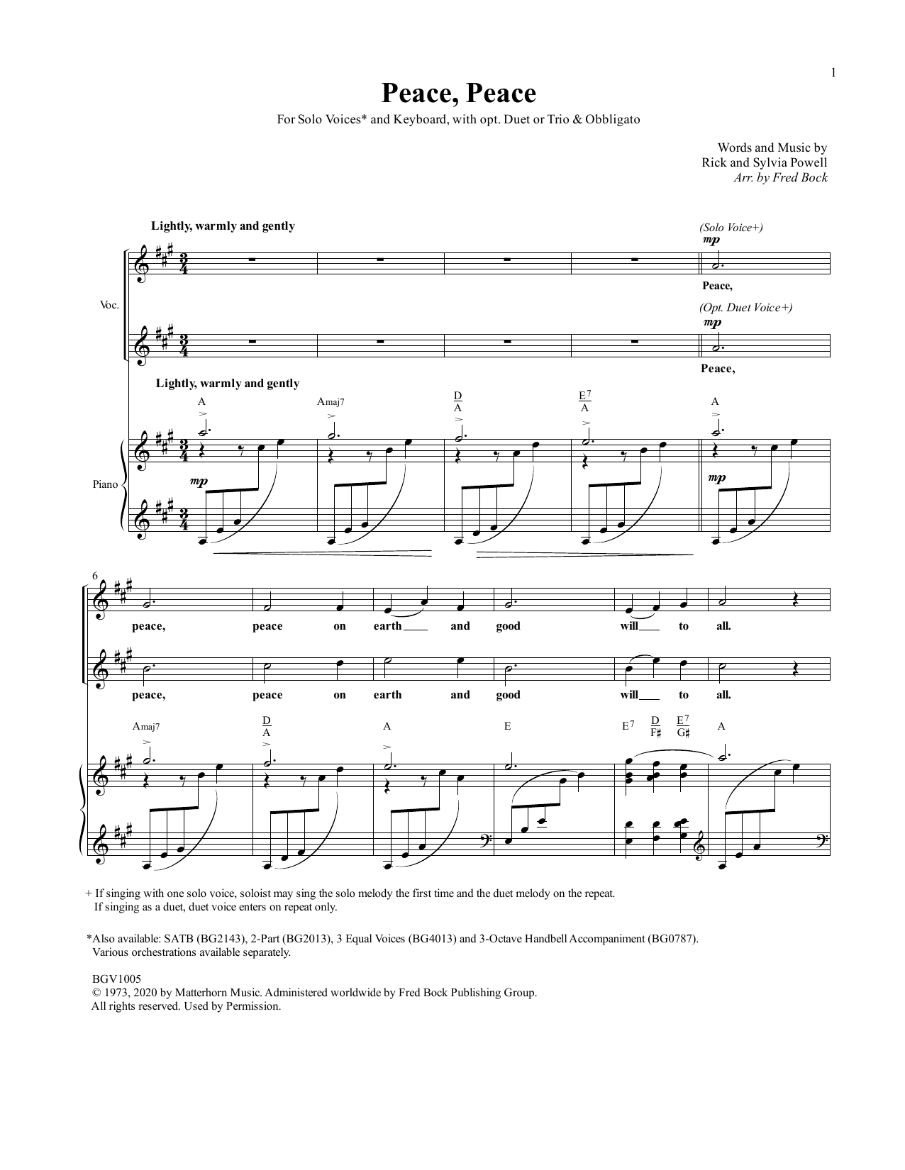 Download Fred Bock Peace, Peace Sheet Music