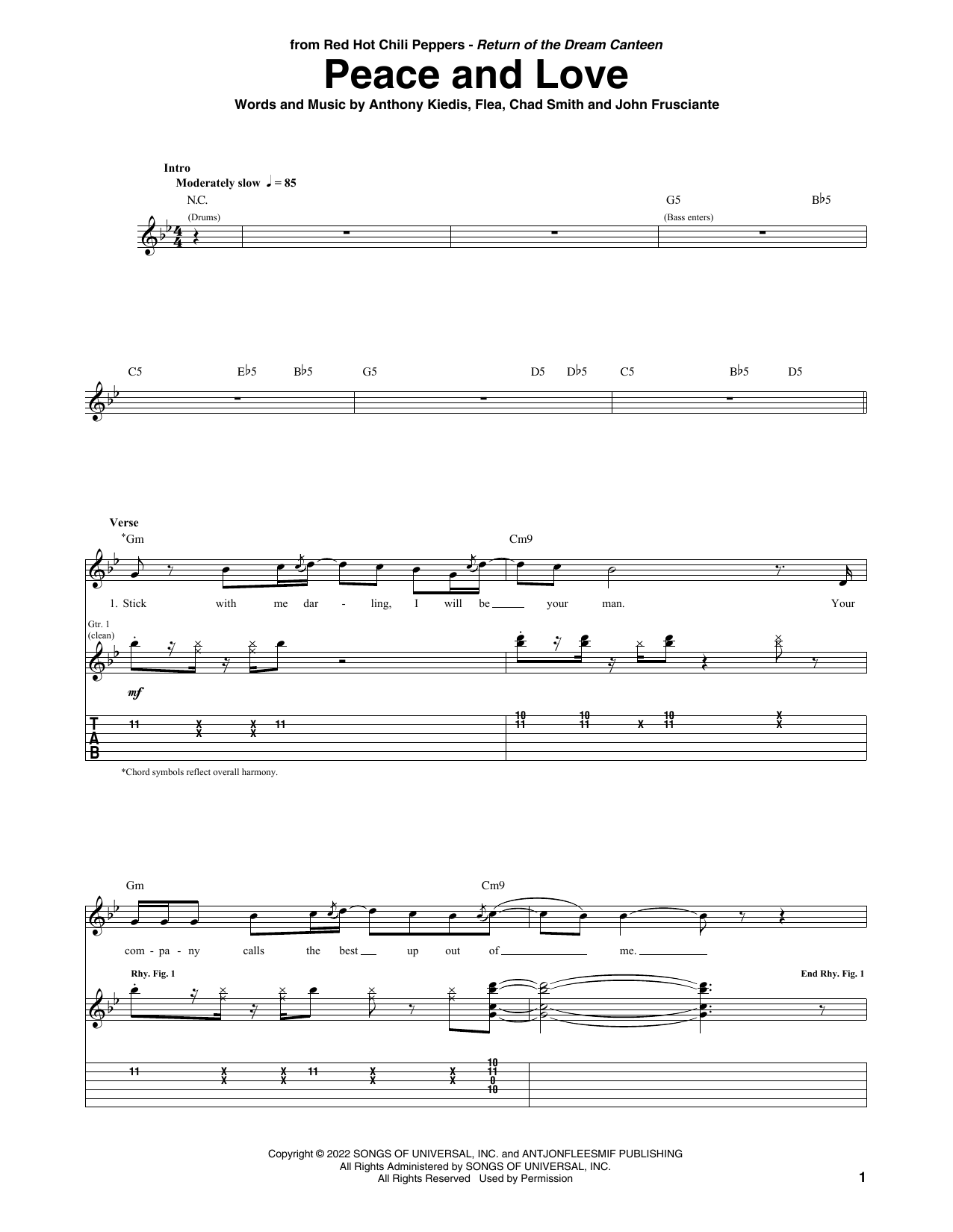 Download Red Hot Chili Peppers Peace And Love Sheet Music