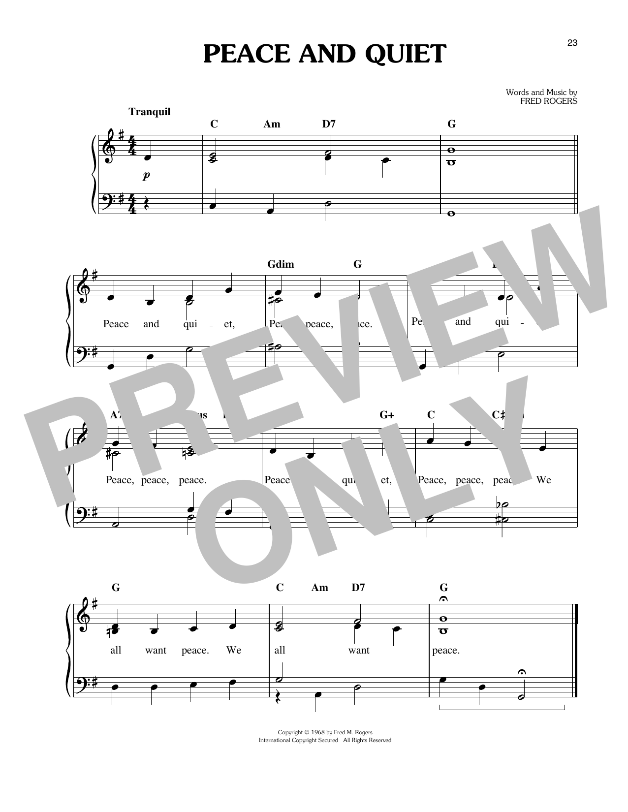 Download Fred Rogers Peace And Quiet Sheet Music