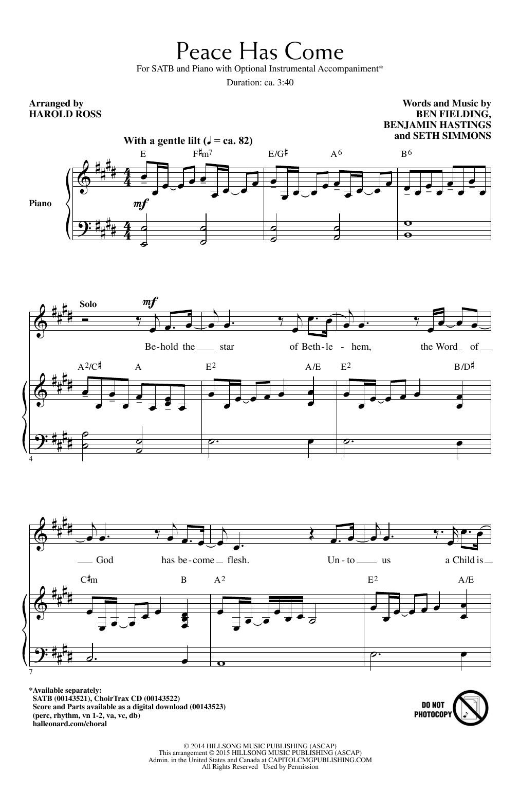 Download Hillsong United Peace Has Come (arr. Harold Ross) Sheet Music