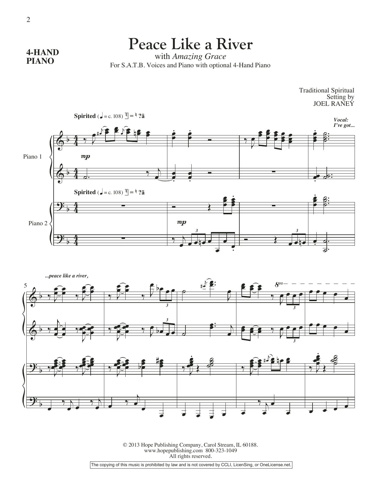 Download Joel Raney Peace Like A River - Piano Accompanimen Sheet Music