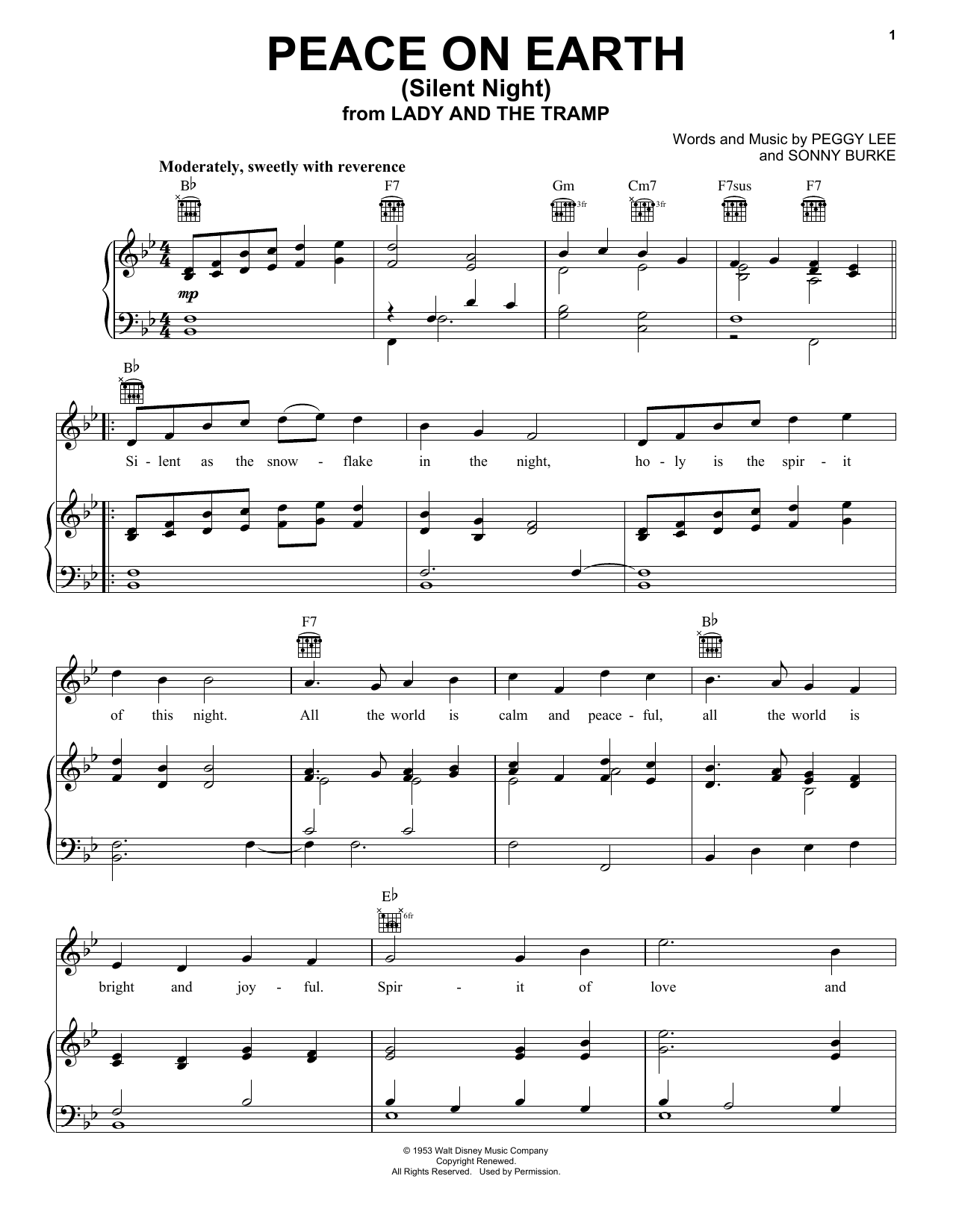 Download Peggy Lee Peace On Earth (Silent Night) (from Lad Sheet Music