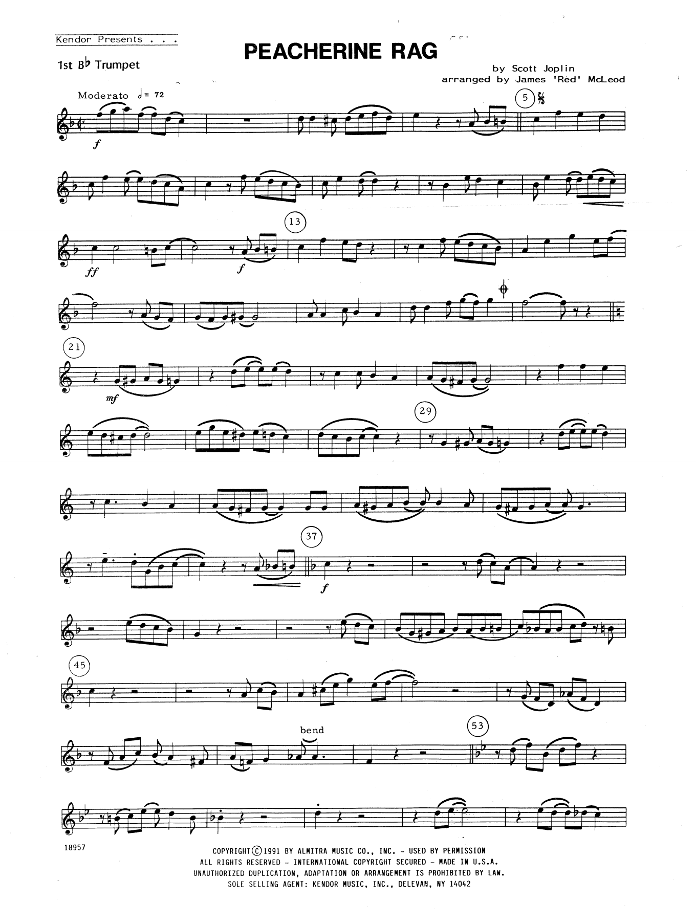 Download James 'Red' McLeod Peacherine Rag - 2nd Bb Trumpet Sheet Music