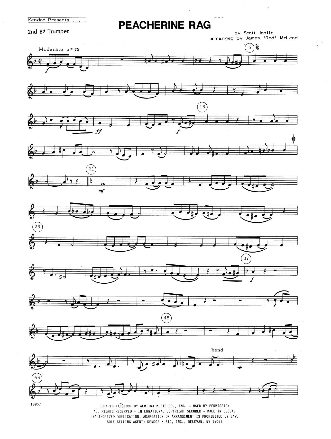 Download James 'Red' McLeod Peacherine Rag - 3rd Bb Trumpet Sheet Music