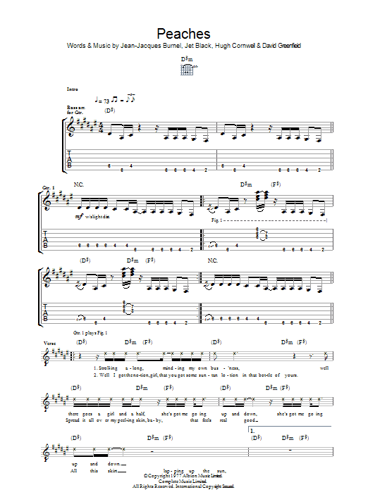 Download The Stranglers Peaches Sheet Music
