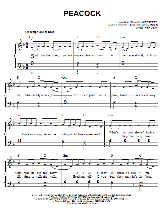 Download Katy Perry Peacock Sheet Music