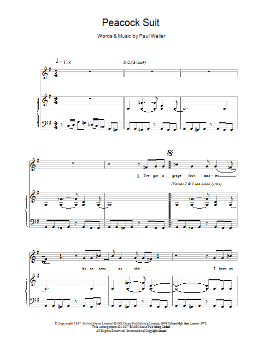 Paul Weller Peacock Suit sheet music notes printable PDF score