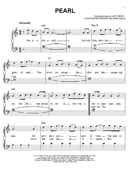 Download Katy Perry Pearl Sheet Music