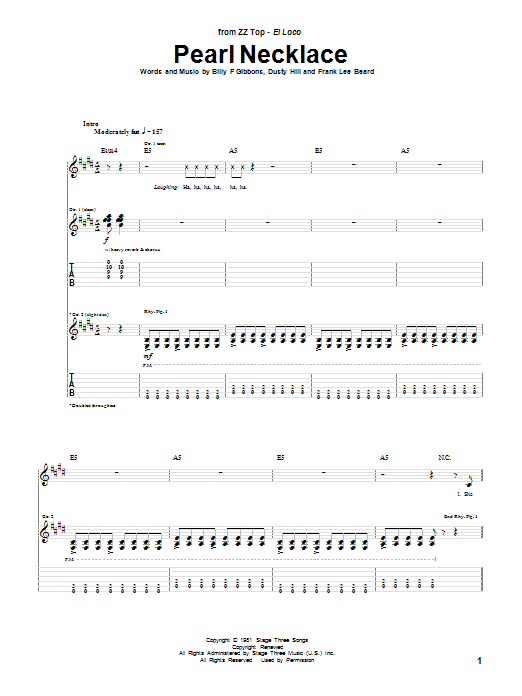 Download ZZ Top Pearl Necklace Sheet Music