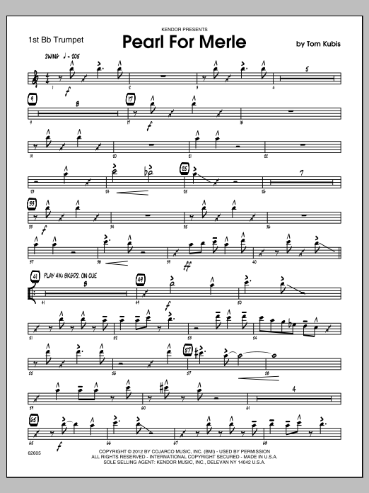Download Tom Kubis Pearl For Merle - 1st Bb Trumpet Sheet Music
