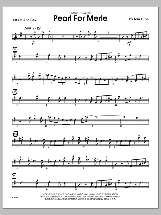 Download Tom Kubis Pearl For Merle - 1st Eb Alto Saxophone Sheet Music