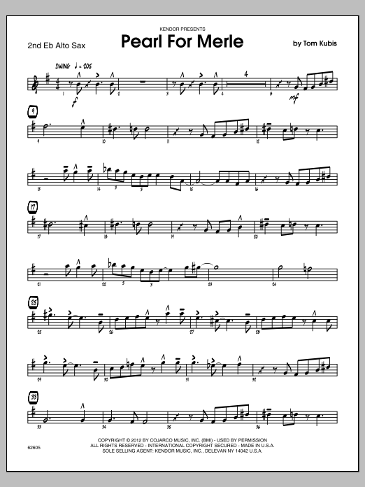 Download Tom Kubis Pearl For Merle - 2nd Eb Alto Saxophone Sheet Music
