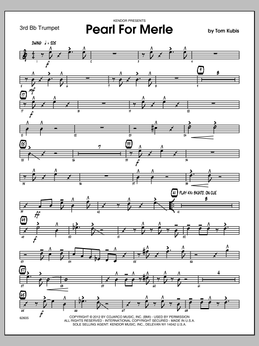 Download Tom Kubis Pearl For Merle - 3rd Bb Trumpet Sheet Music
