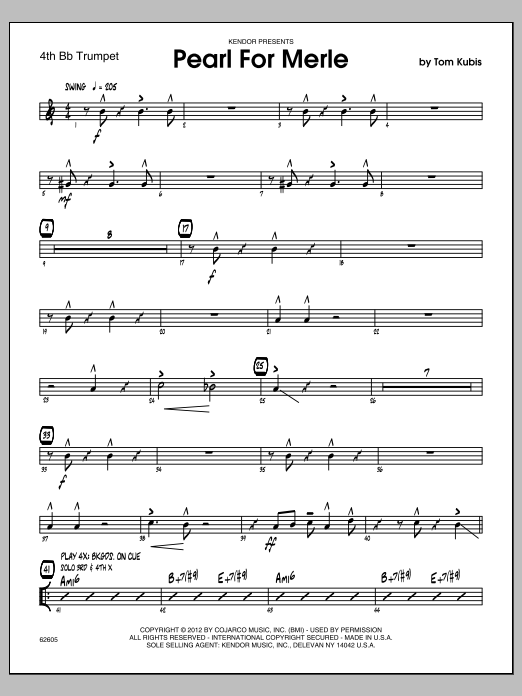 Download Tom Kubis Pearl For Merle - 4th Bb Trumpet Sheet Music