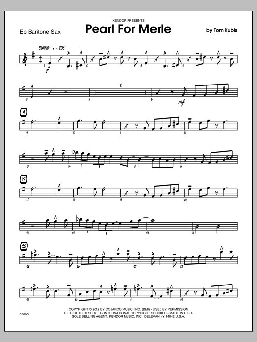 Download Tom Kubis Pearl For Merle - Eb Baritone Saxophone Sheet Music