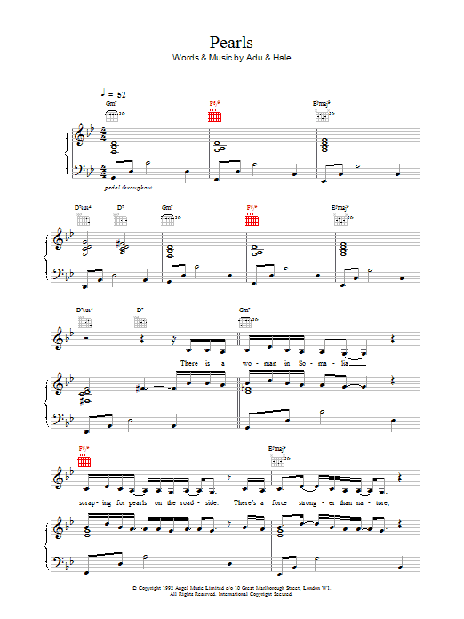 Sade Pearls sheet music notes printable PDF score